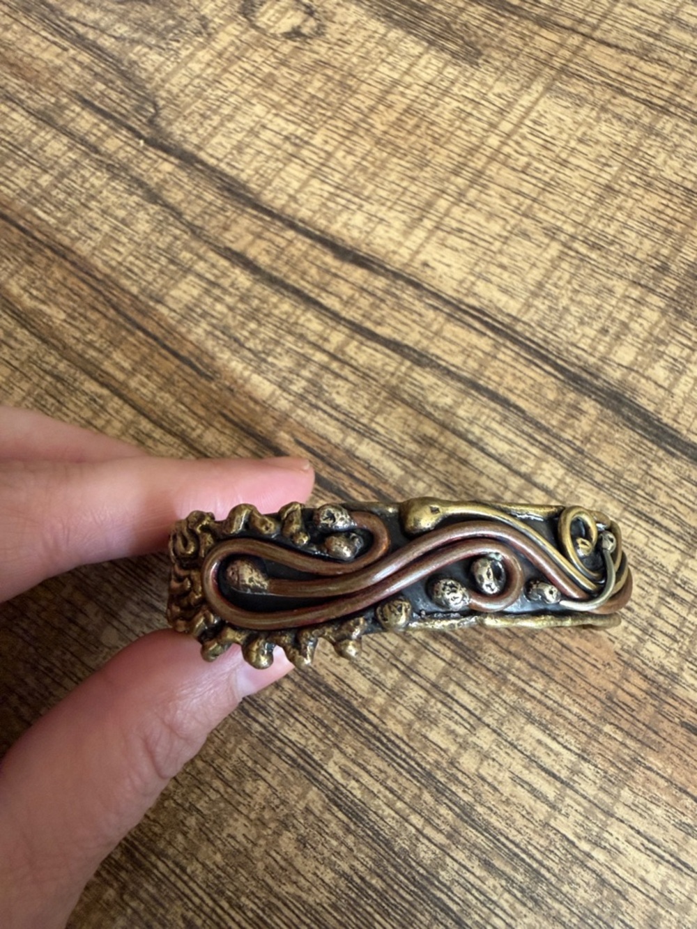 Vintage copper & brass artsy cuff bracelet - Picture 3 of 5